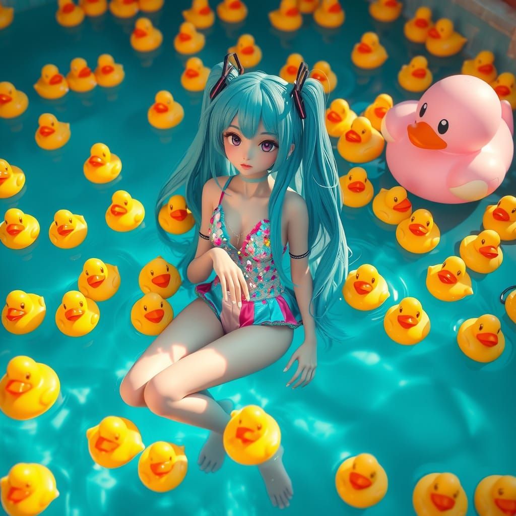 Vibrant Pastel Goddess in a Whimsical Pool Wonderland
