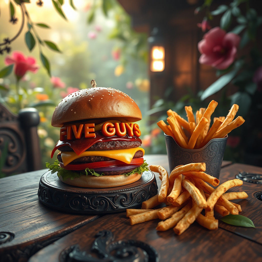 Five Guys Burger and Fries in Dreamlike Fantasy Art