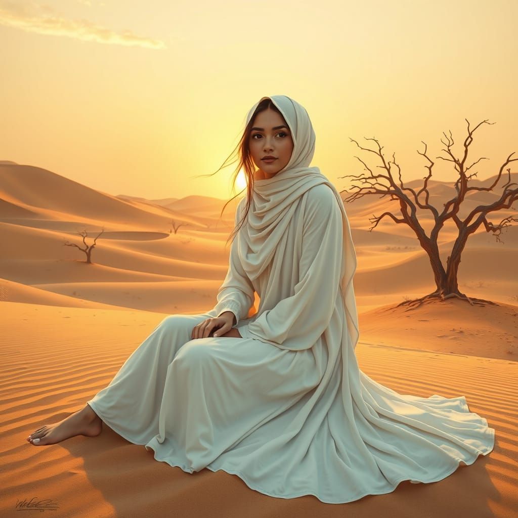 Serene Desert Maiden at Sunset in Whispers of the Divine