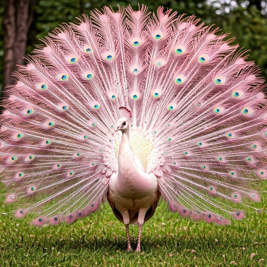 Pink Peacock with Pink Feathers and Fan