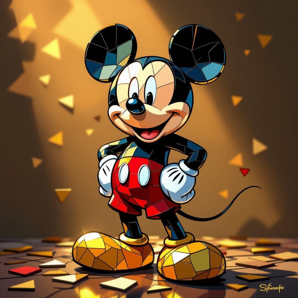 Mickey Mouse Shattered Glass Mosaic in Retro Style