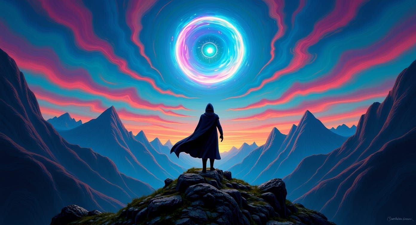 Ethereal Portal Opens Above Mountain Peak
