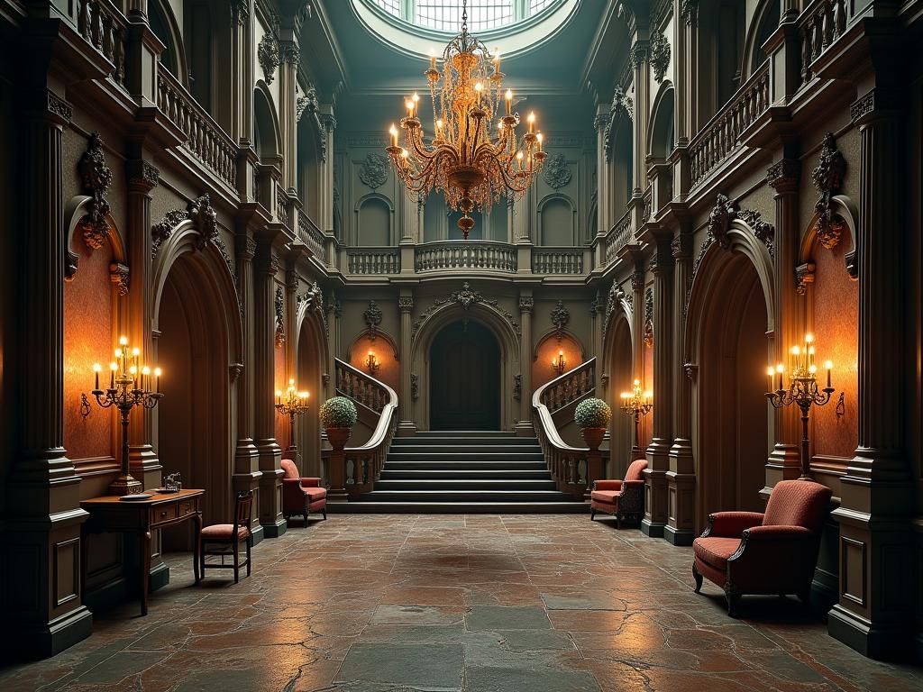 Victorian Mansion Cutaway View in Gothic Style