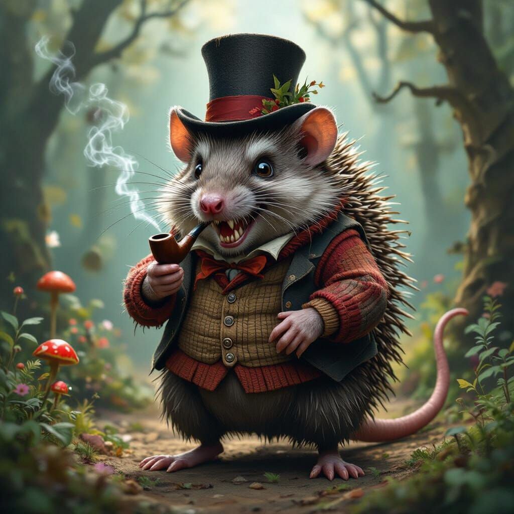 Menacing Man-Sized Rat in Fairy Forest, Dark Fantasy Style