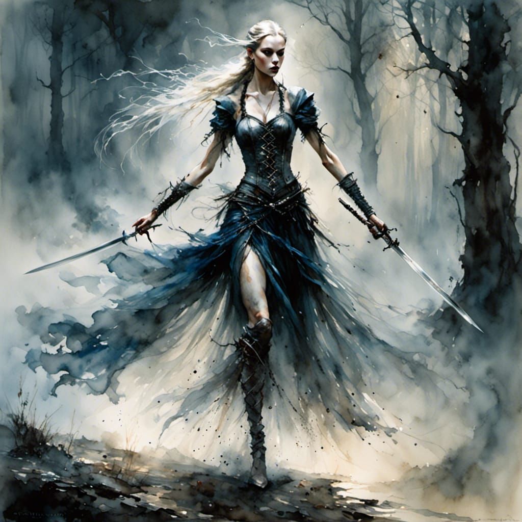 Elf Warrior in Misty Forest: Dark Fantasy Art