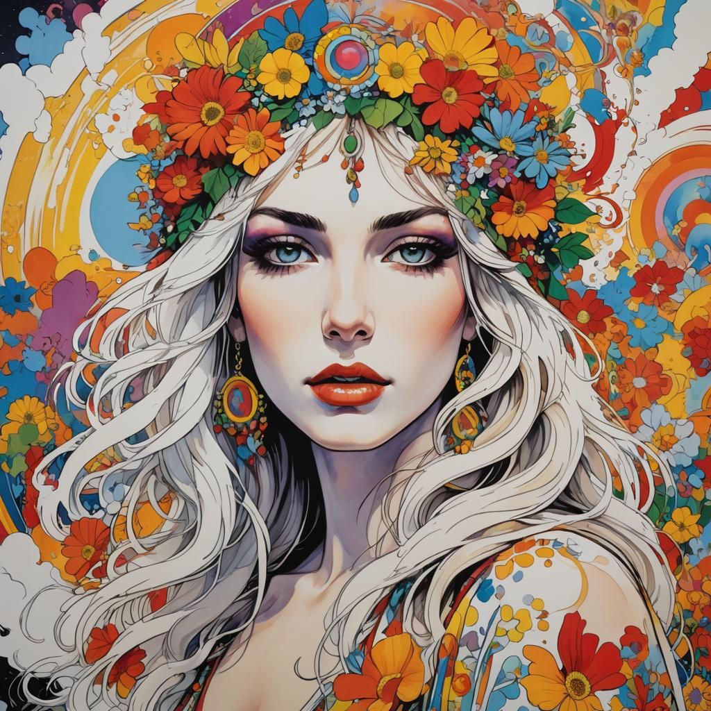 Psychedelic Hippie Woman in Acrylics