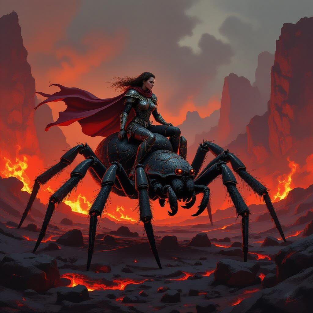 Spider Rider in Volcanic Wasteland, Dystopian Art