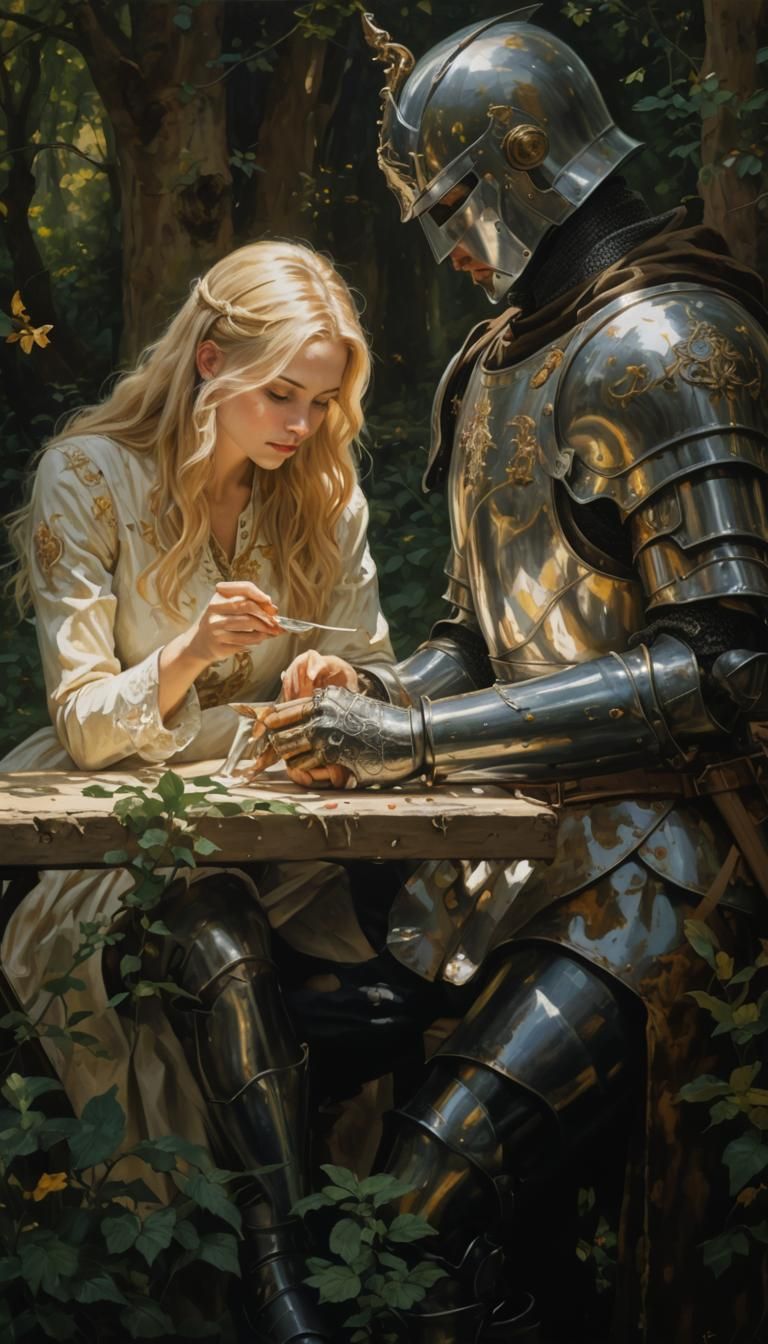 Renaissance Painting: Woman and Knight in Nature