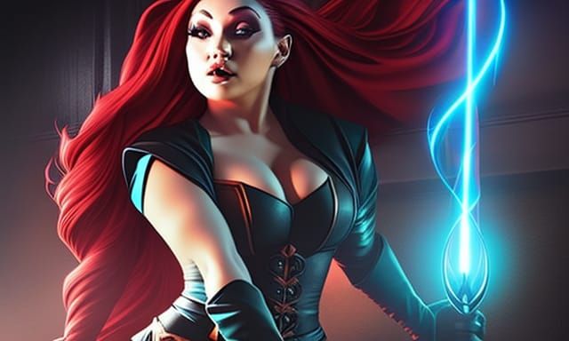 Cassia Vossen wielding a spellsword (NOT A LIGHTSABER!)