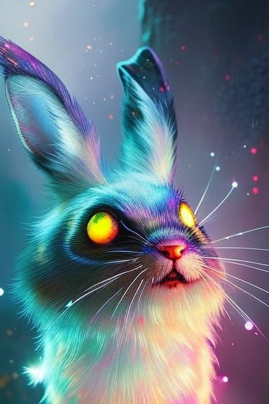 Chibi Jackrabbit with Luminous Sparkles, Digital Illustratio...