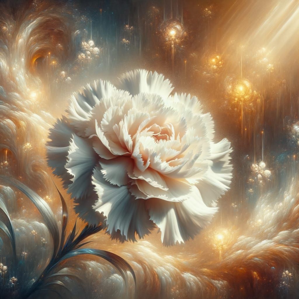 Masterpiece Oil Painting of a White Carnation Flower