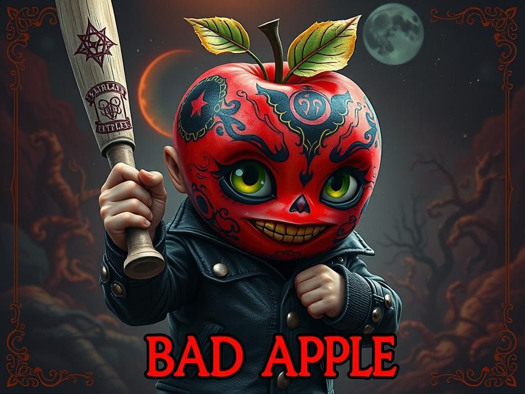 Chibi Apple Gangster in Surreal Gothic Horrorpunk Scene