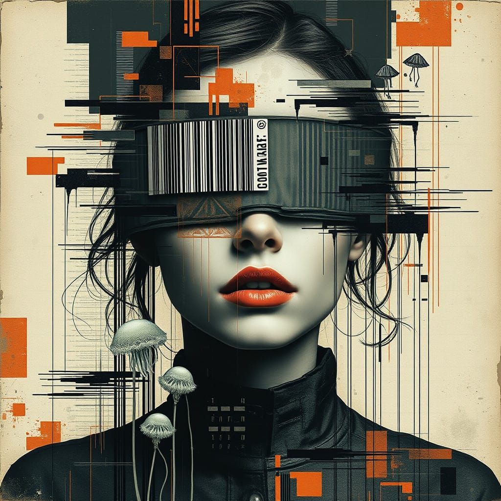 Digital Surrealist Portrait of a Blindfolded Woman