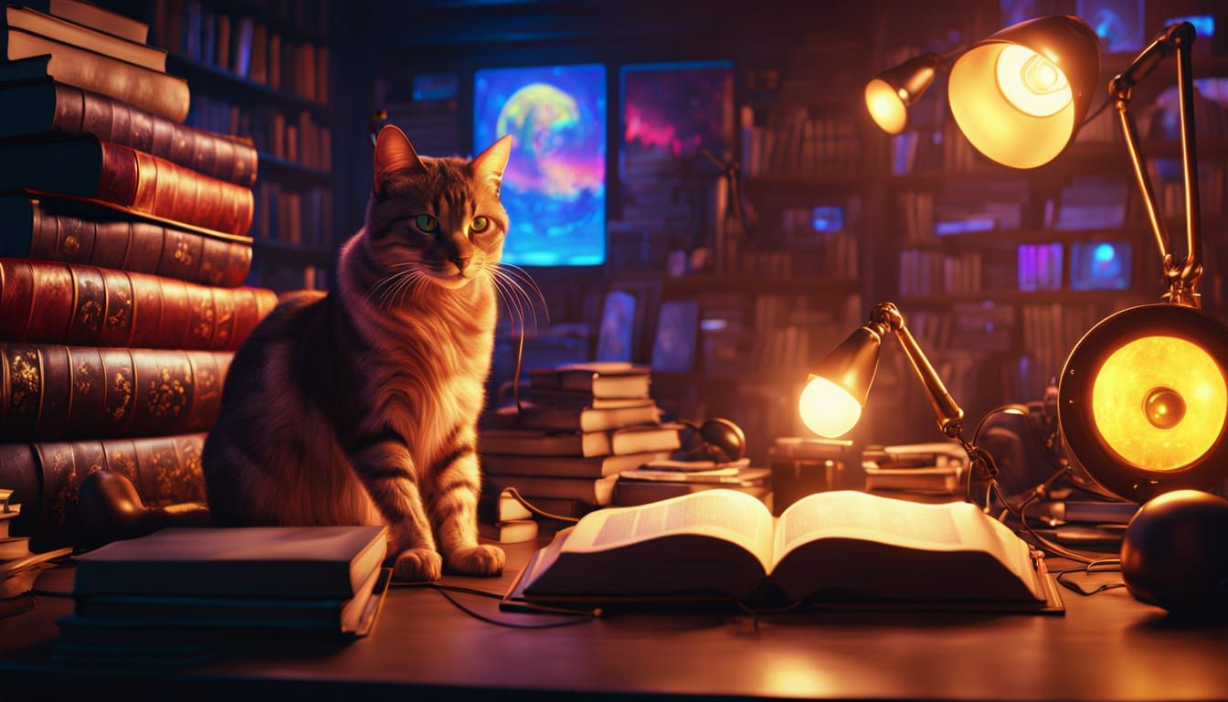 Boomer Cat Podcast in Studio: Vibrant Digital Art