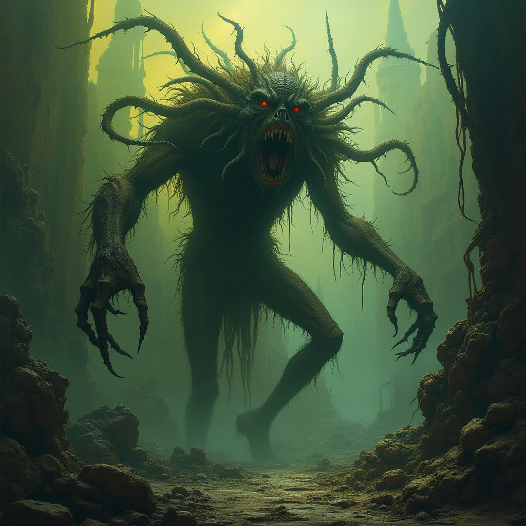 Nightmarish Tzimisce Vozhd in Gothic Landscape