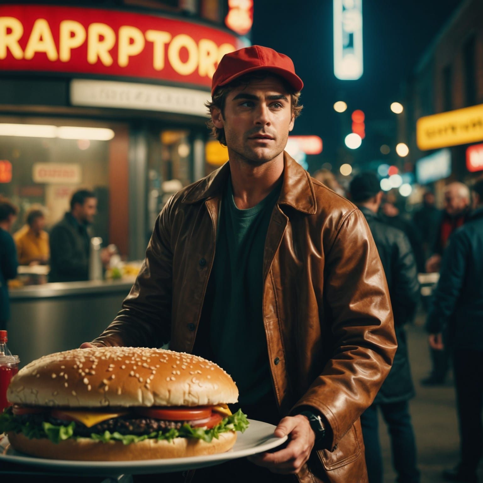 Hamburger Costume: A Cinematic Film Still