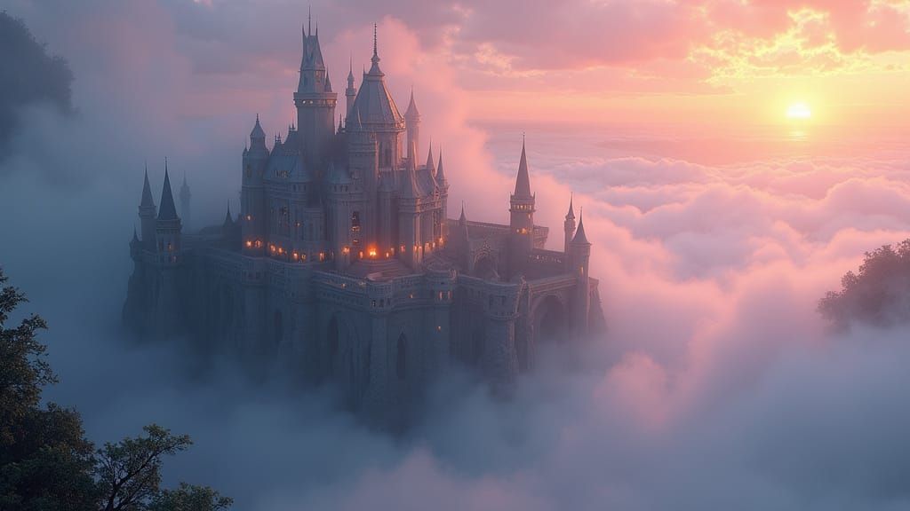 Ethereal Fantasy Castle in Dreamy Mythological Setting