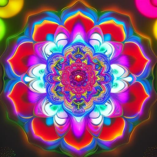 Hyperrealistic Neon Rose Mandala in Splash Art Style