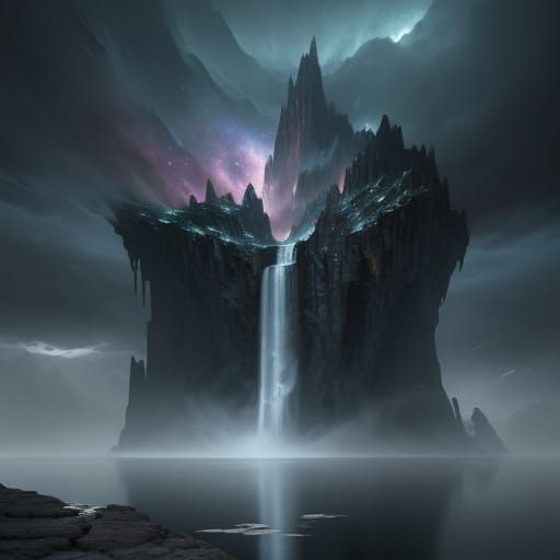 Floating Islands in Nebula: Realistic Digital Painting