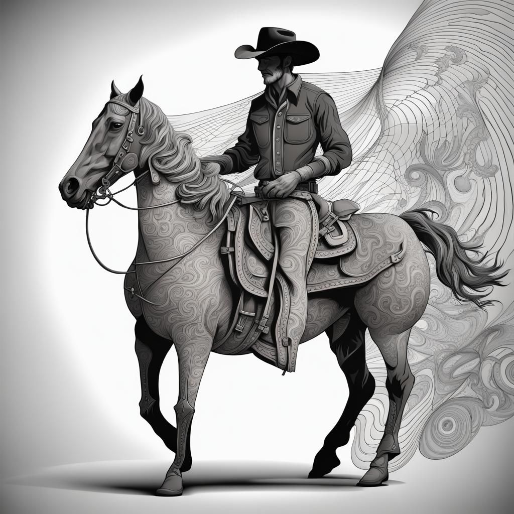 Cowboy and Horse with Abstract Fractal Elements