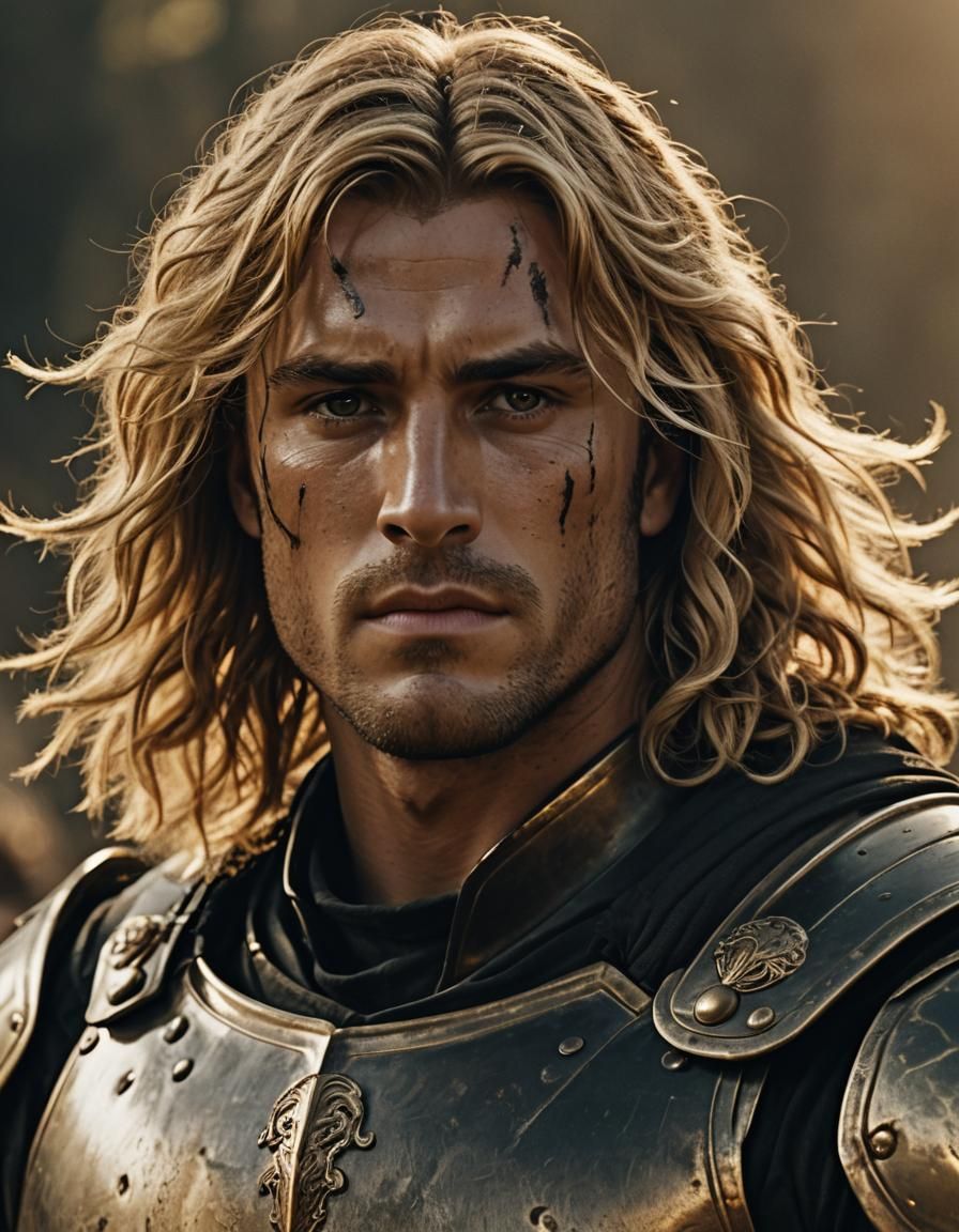 Achilles in Black Armor: Epic Film Still