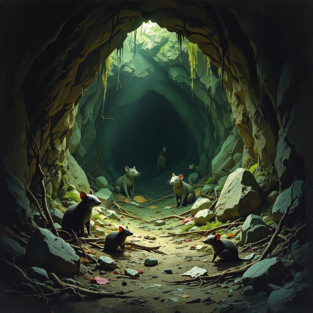 Dark Fantasy Cave with Sculpted Rocks and Foul Odor