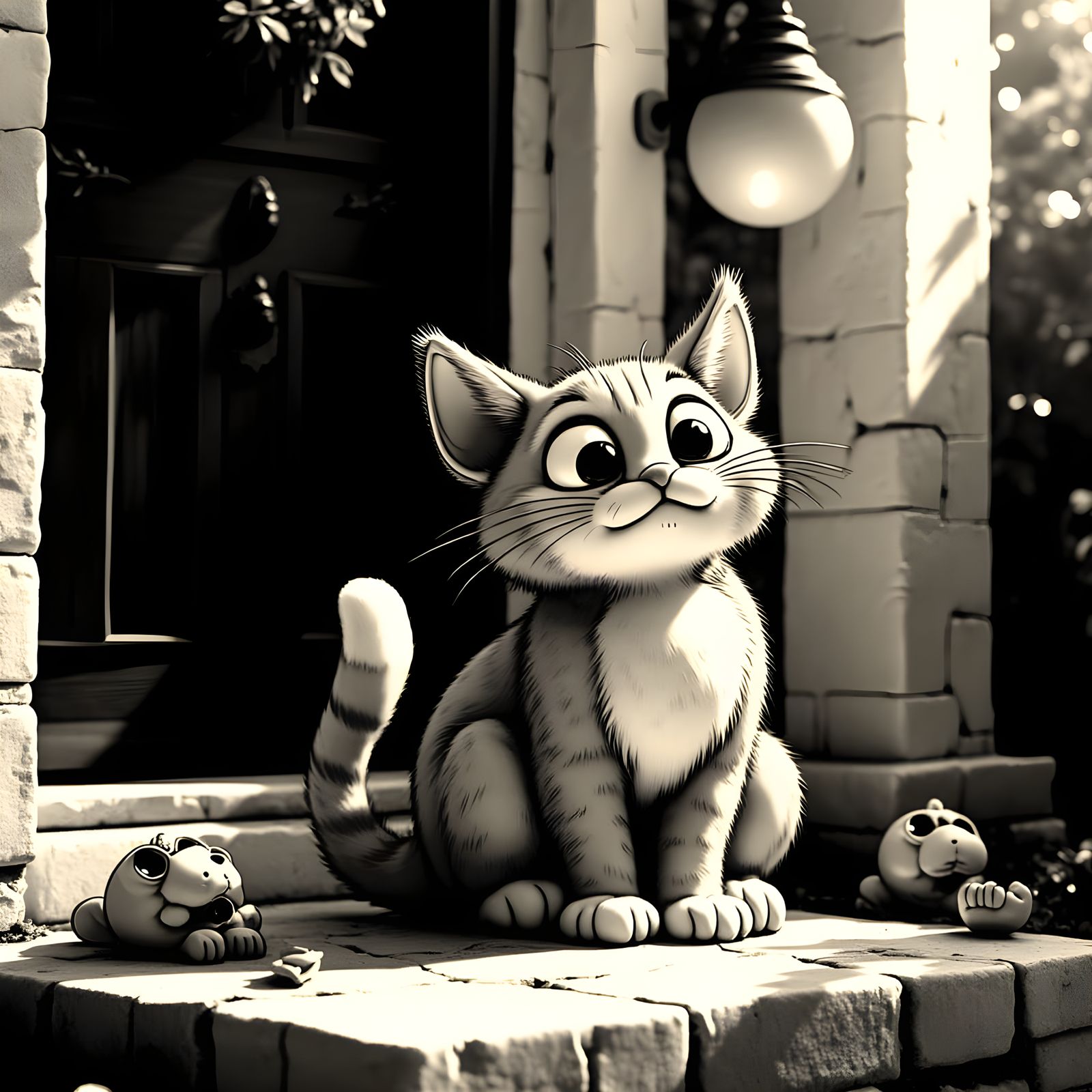 Cartoon Cat in Sunlight: 1930s Animation Style