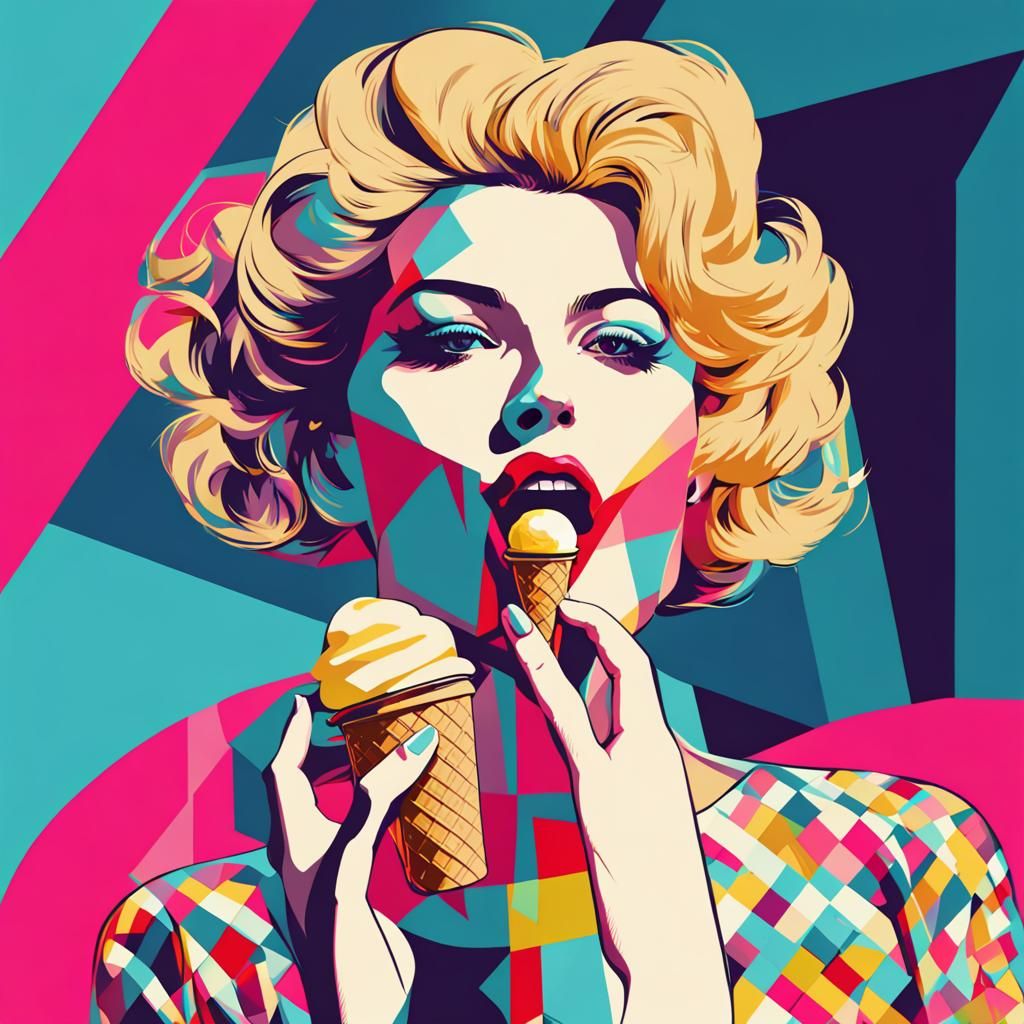 Pop Art Woman Eating Ice Cream in Bauhaus Style