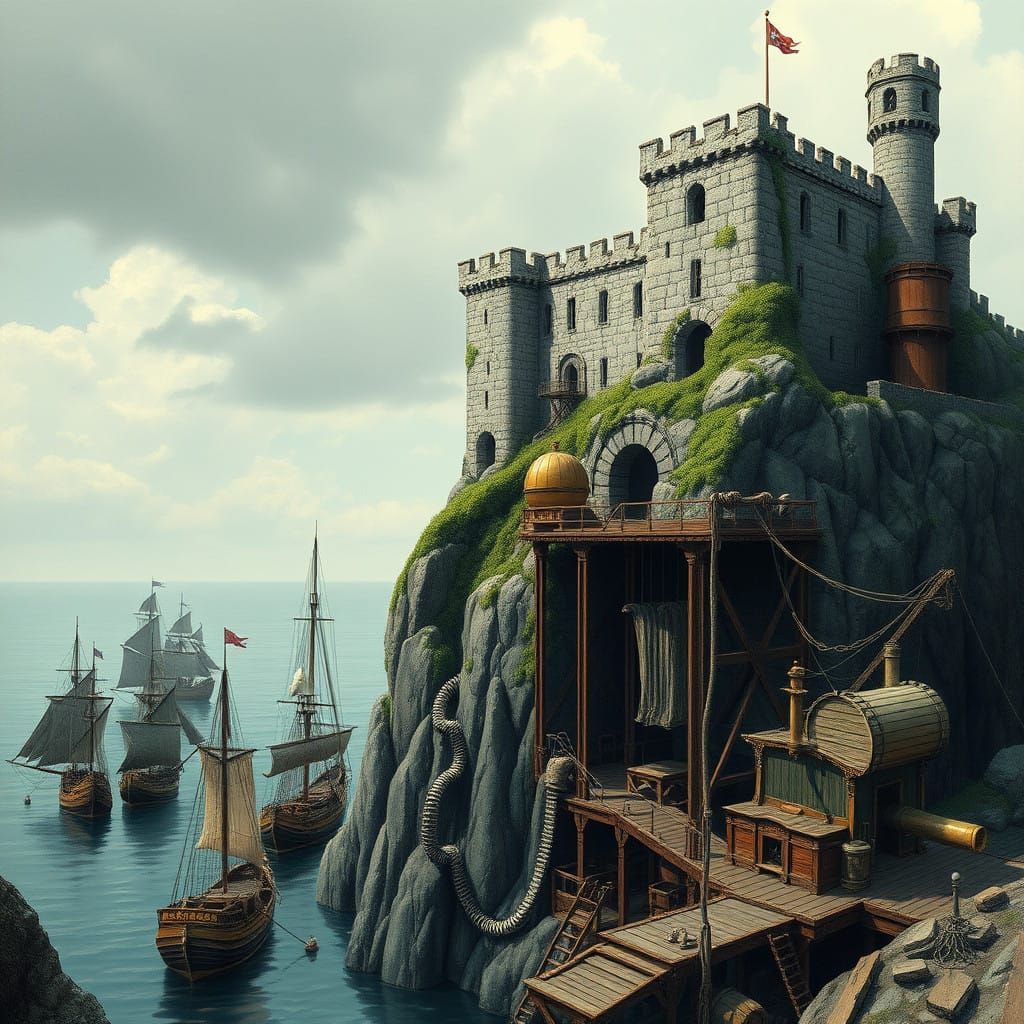 Majestic Cliffside Castle Over Roaring Sea