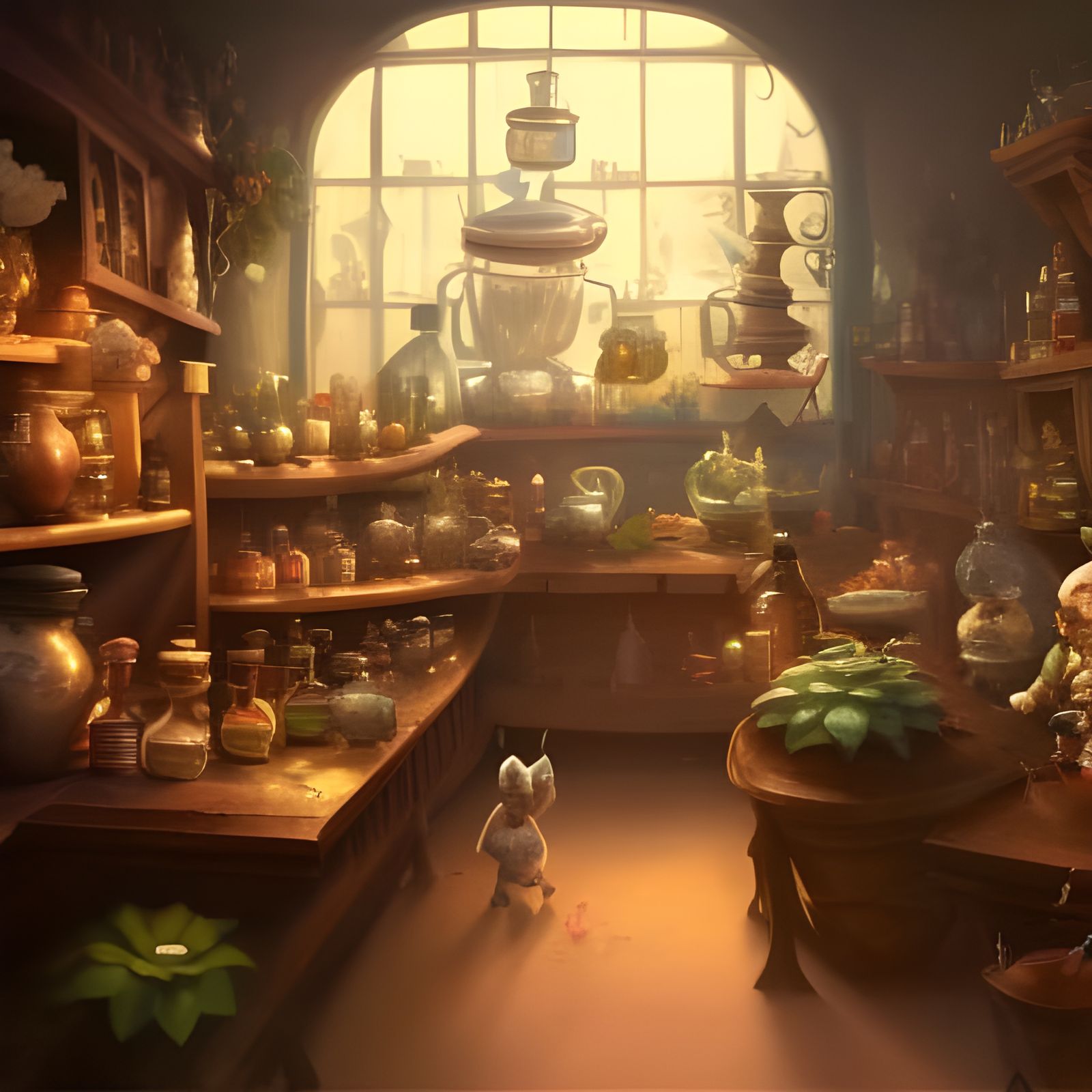 Whimsical Potion Shop Tattoo in Dark Fantasy Style