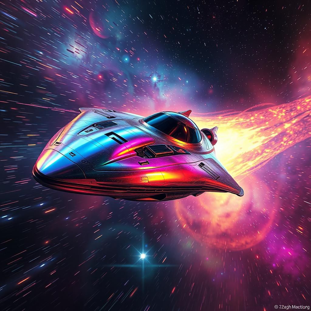 Futuristic Spaceship Speeding Through Starry Cosmos