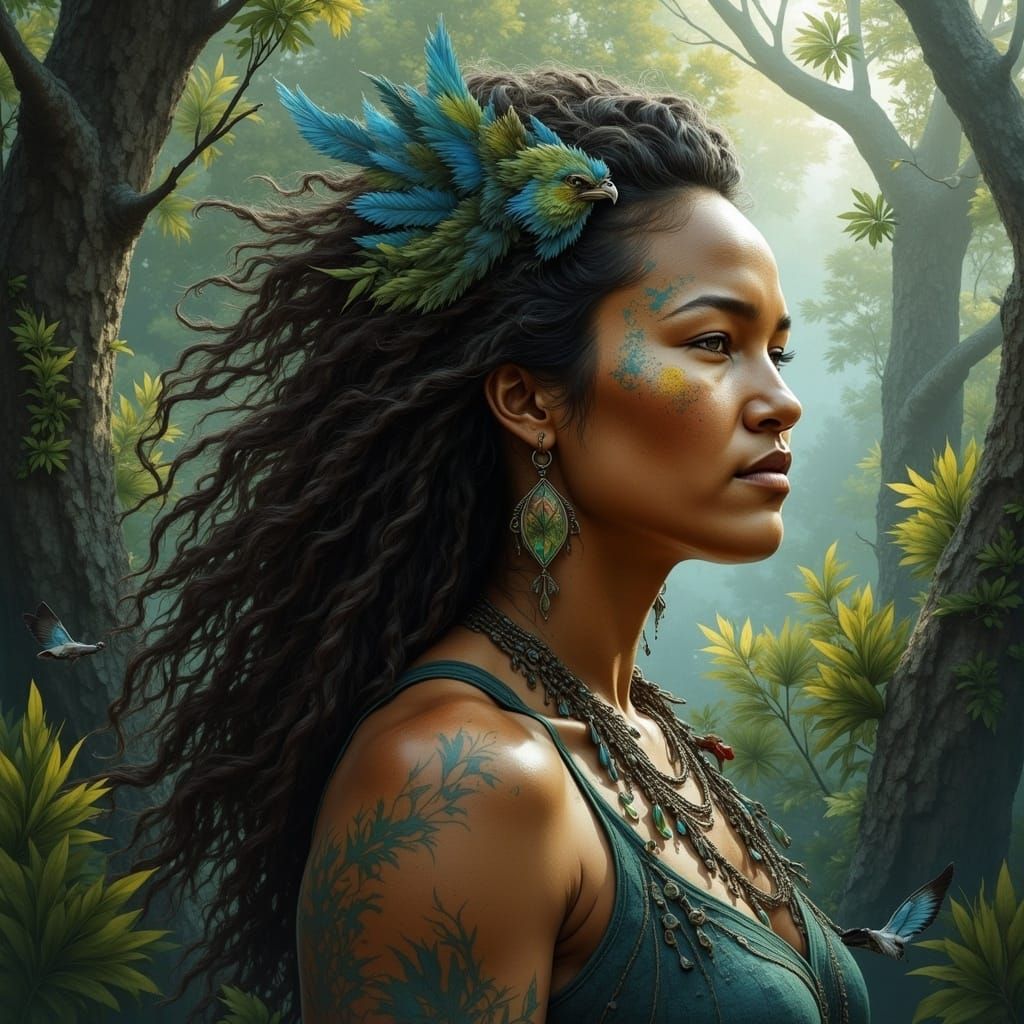 Indigenous Woman in Nature's Embrace