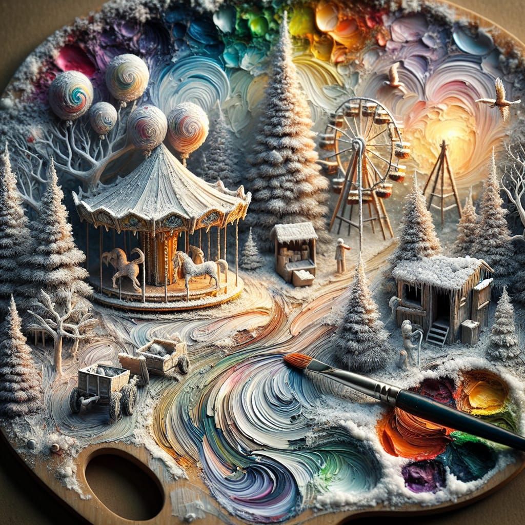 Winter Amusement Park Landscape on Painter's Palette
