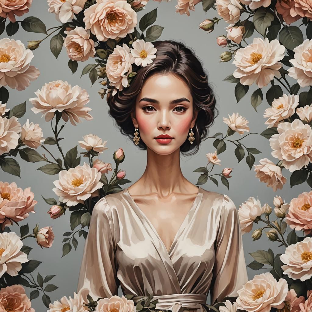 Elegant Woman Surrounded by Flowers