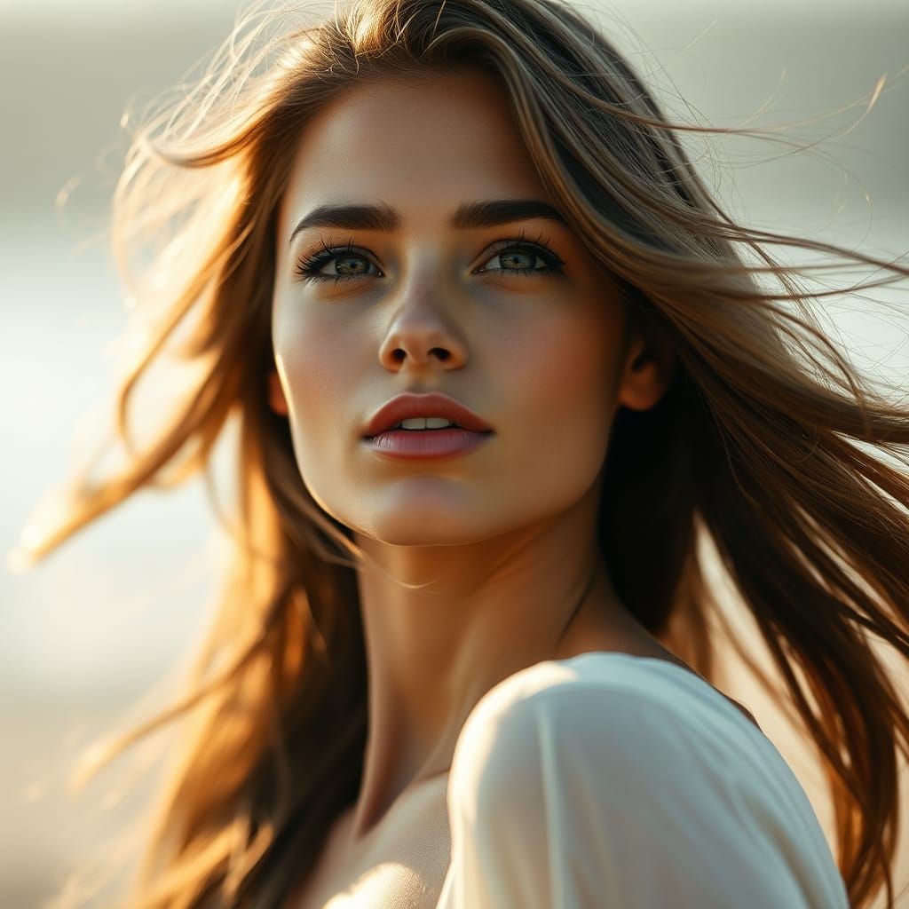 Windblown Beauty Captured in Natural Golden Light