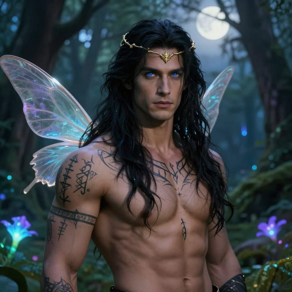 Ethereal Male Fairy Warrior in Enchanted Forest