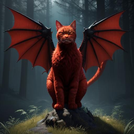 Magical Red Dragon Cat in Haunted Forest