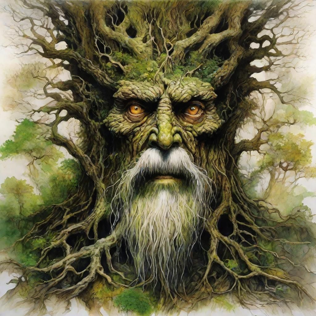 Treebeard Portrait in Lothlórien, Neurographic Alcohol-Ink A...