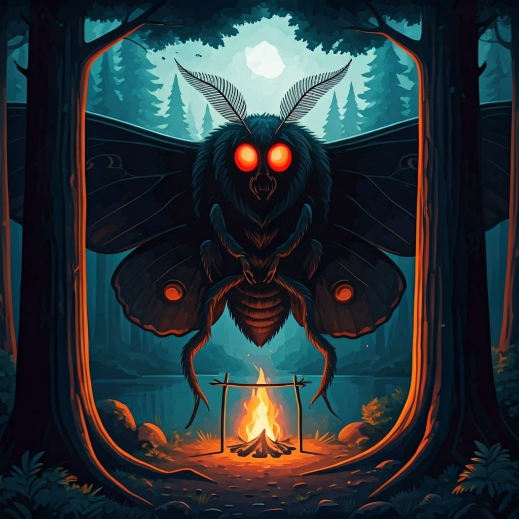 Mysterious Mothman Cryptid in Noir Watercolor