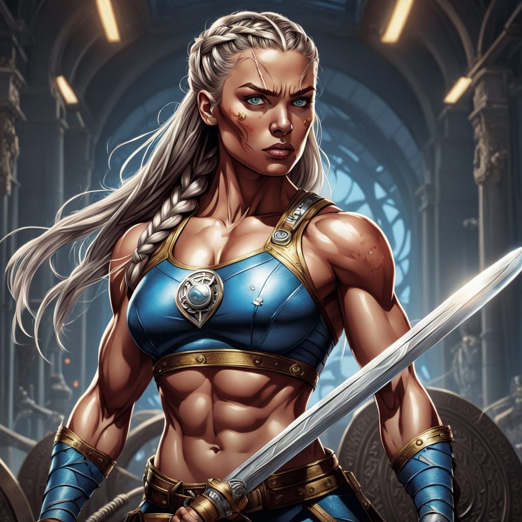 Strong Anglo-Saxon Warrior Woman in Comic Book Style