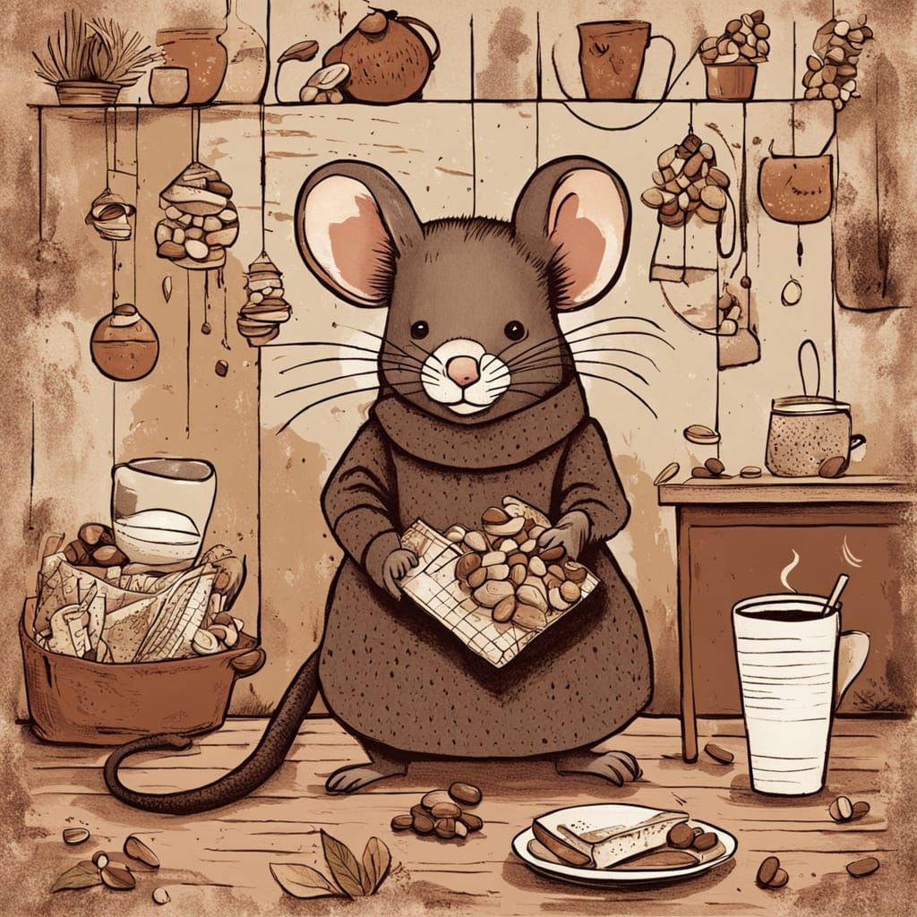 Whimsical Coffee Shop Scene in Vintage Style