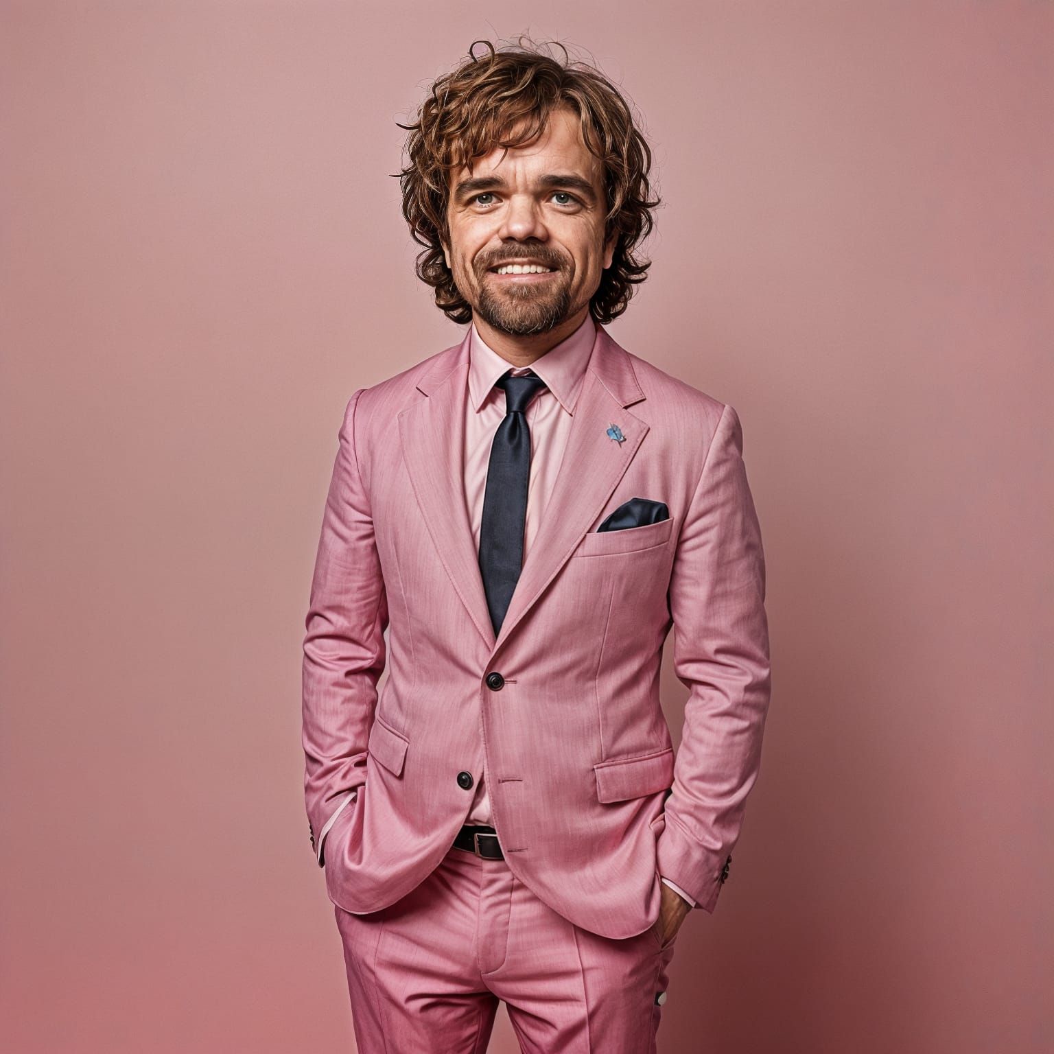 Happy Peter Dinklage in a Pink Suit