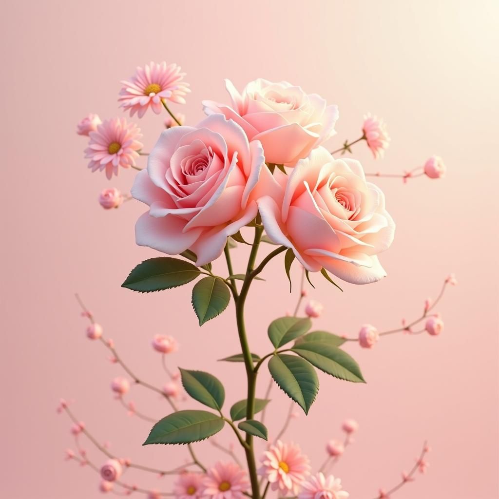 Pink Roses in Bloom: Hyperrealistic Digital Art