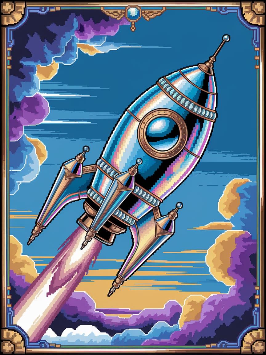 Pixel art of a rocket ship