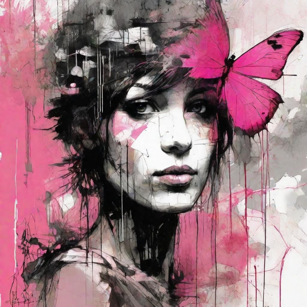 Pink Fairy in Comic Noir Expressionism Style