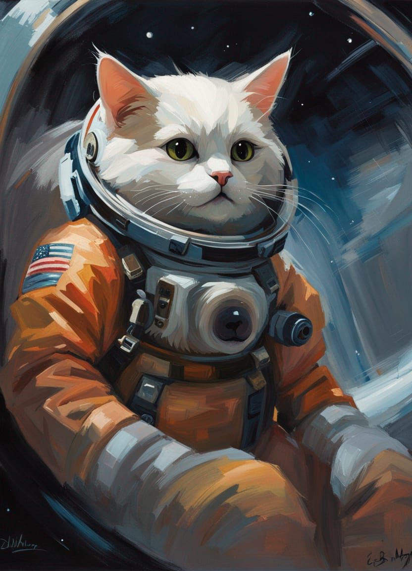 Anthro Cat Astronaut in Oil Painting Style