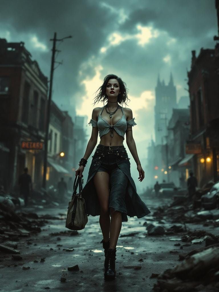 Post-Apocalyptic Pin-Up in Ruined Cityscape
