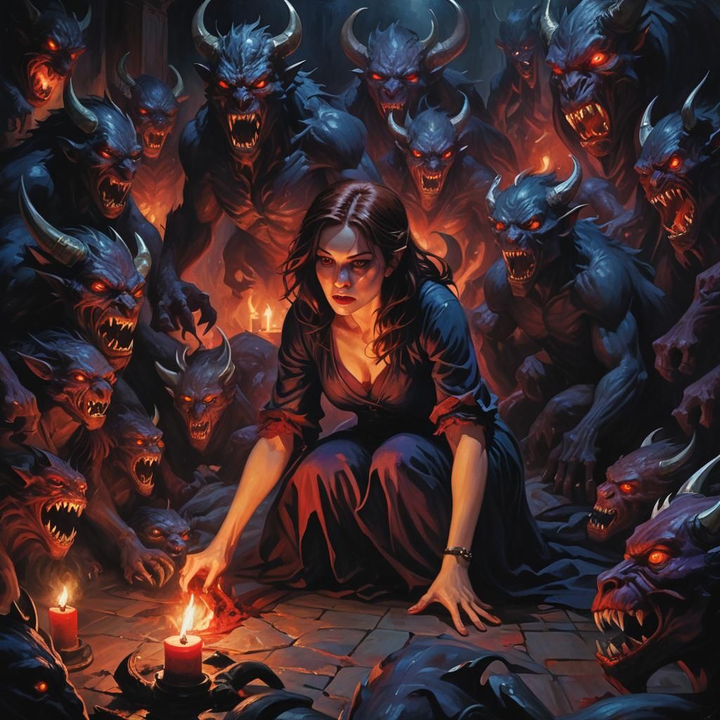 Nightmarish Dark Fantasy Illustration of Fear