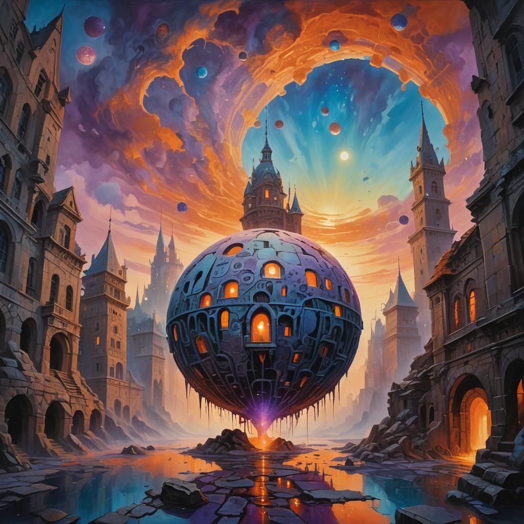 Surreal Inverted World with Glowing Runes