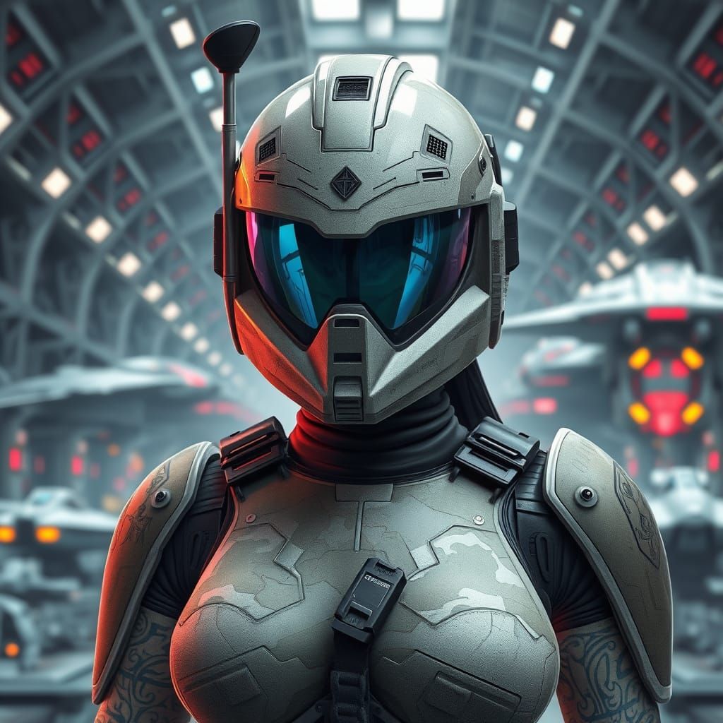 Futuristic Female Commando with Tribal Tattoos